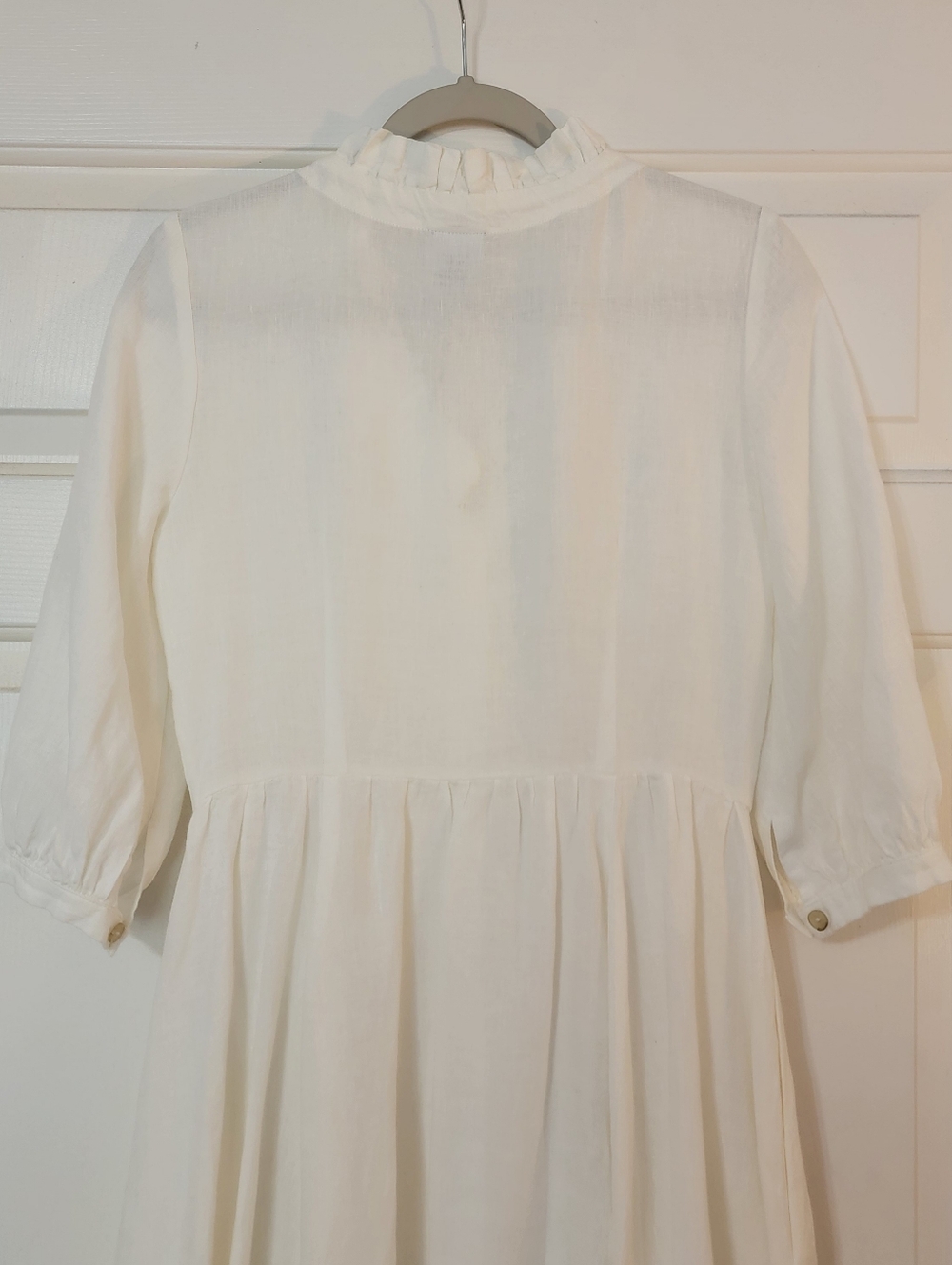 Women's White Linen Wedding Dress/Reception Dress Mid-calf Length - Picture 6 of 7